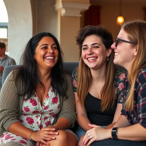 A group of friends laughing and enjoying each other's company, symbolizing positive social connections and support.